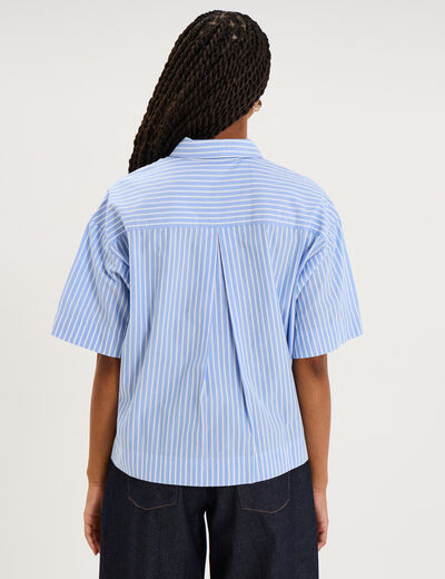 Chemise courte manches courtes coton bleu ciel femme
