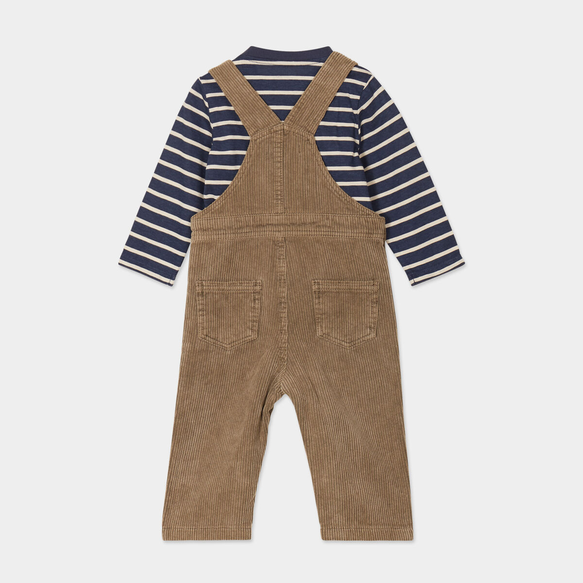 Ensemble 3 pièces salopette velours bleu marine bébé garçon