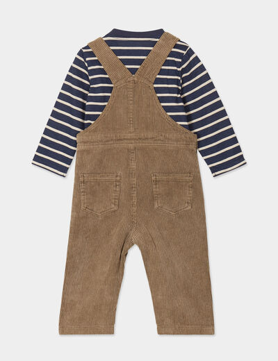 Ensemble 3 pièces salopette velours bleu marine bébé garçon