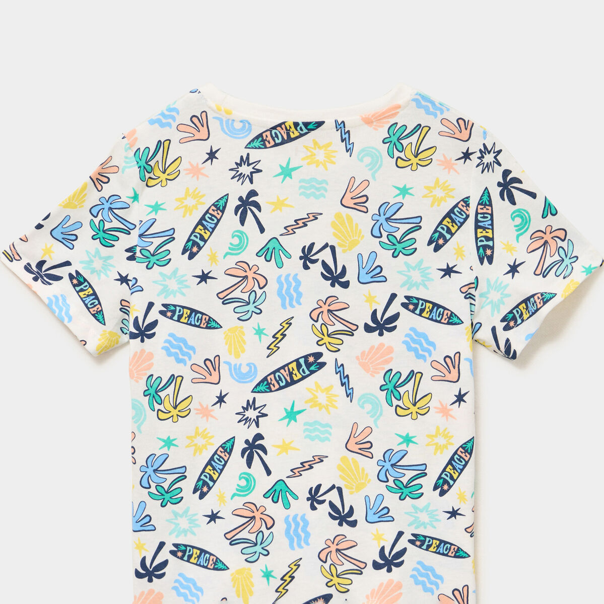 Ensemble pyjama short t-shirt en coton ecru gar&ccedil;on