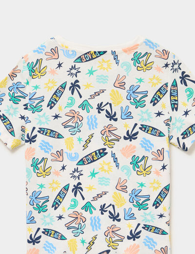 Ensemble pyjama short t-shirt en coton ecru gar&ccedil;on