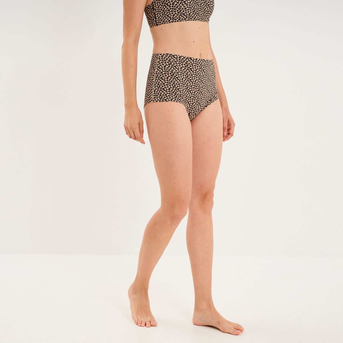 Culotte taille haute microfibre marron femme