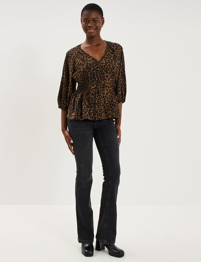 Blouse oversize &eacute;lastiqu&eacute;e manches 3/4 vert kaki femme