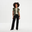 T-shirt col rond manches courtes coton vert kaki femme