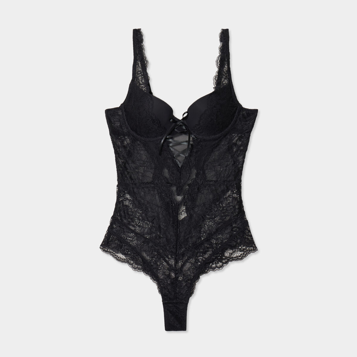 Body padd&eacute; en dentelle avec la&ccedil;age noir femme