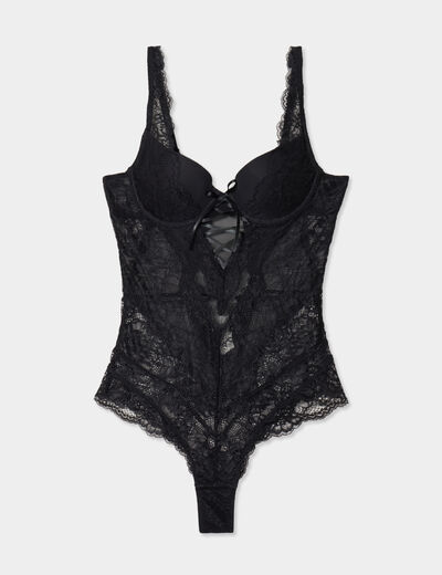 Body padd&eacute; en dentelle avec la&ccedil;age noir femme