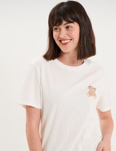 T-shirt col rond manches courtes coton blanc femme