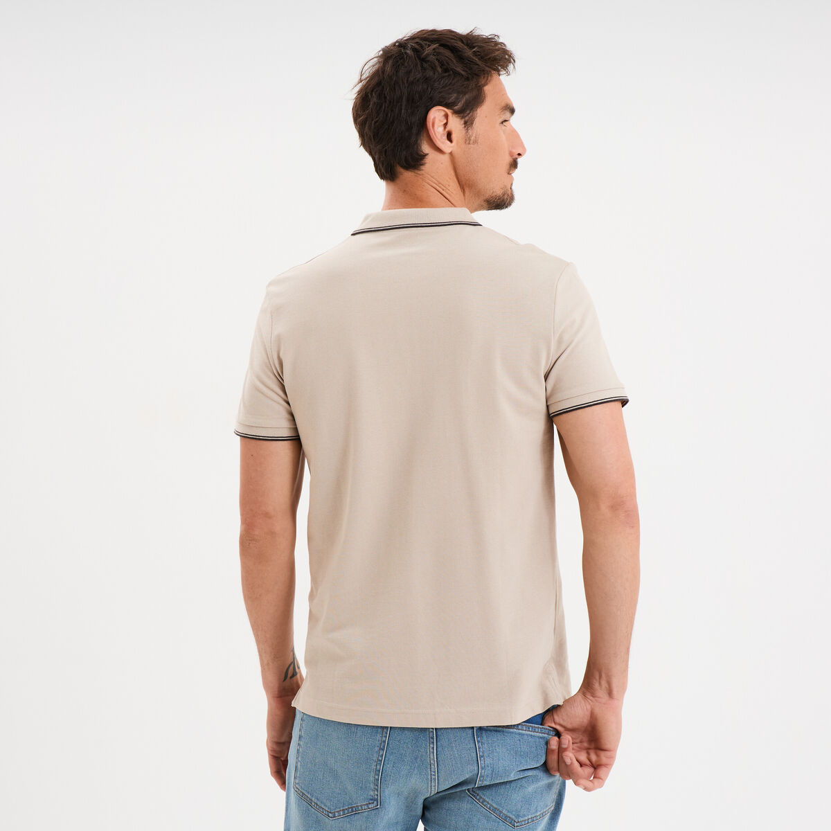 Polo piqu&eacute; coton manches courtes sable homme
