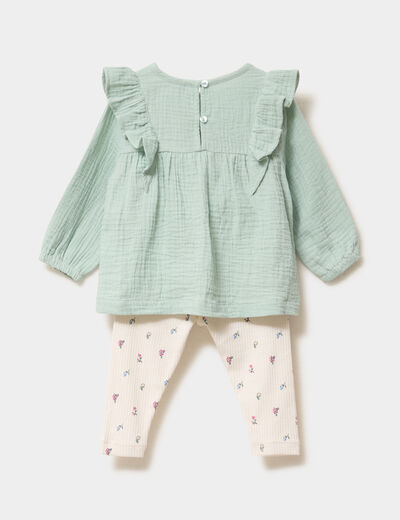 Ensemble blouse legging bandeau coton vert pastel b&eacute;b&eacute; fille