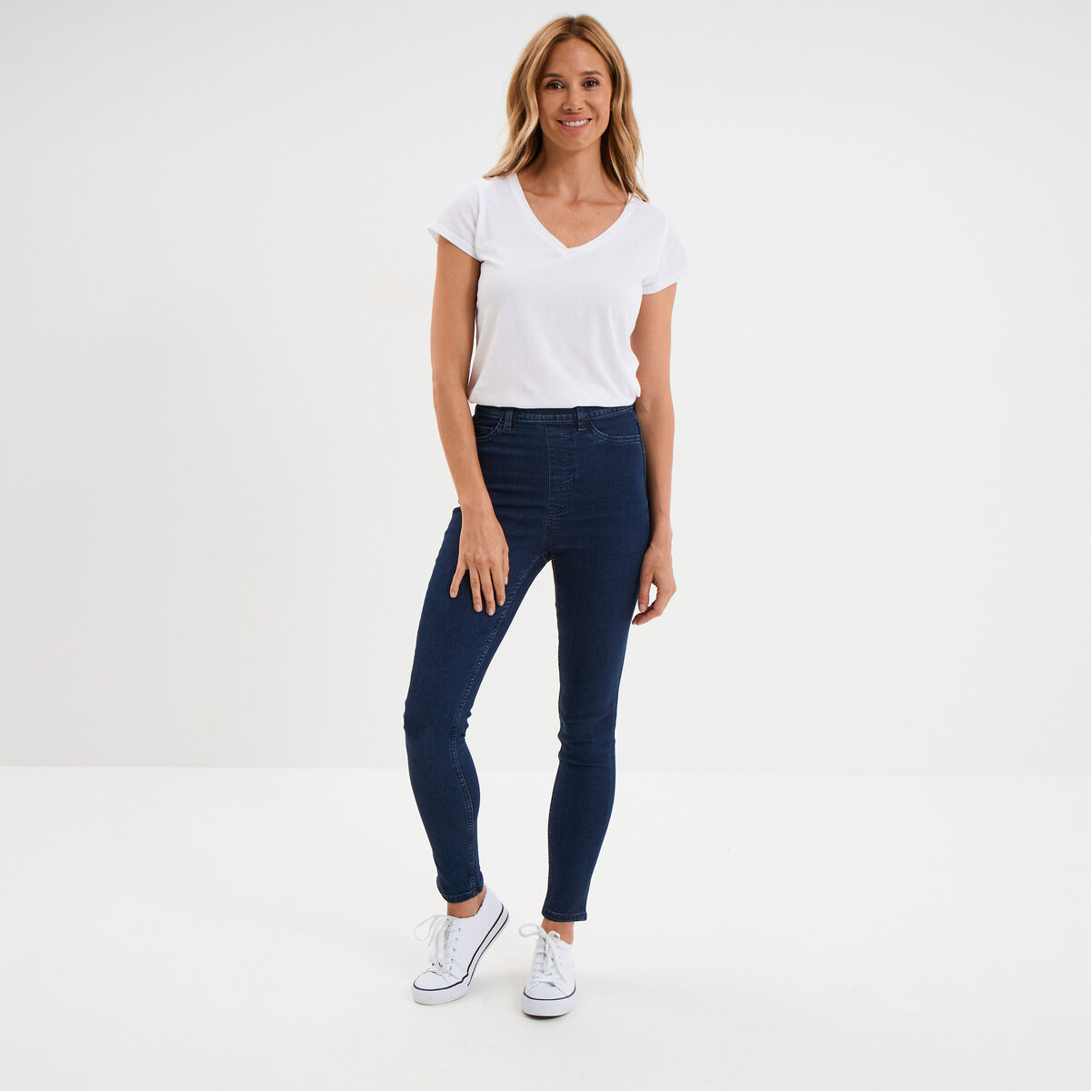 Jegging skinny taille haute denim brut femme