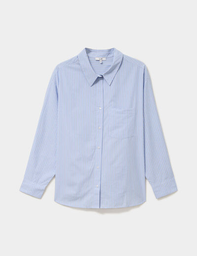 Chemise oversize manches longues coton bleu ciel femme grande taille