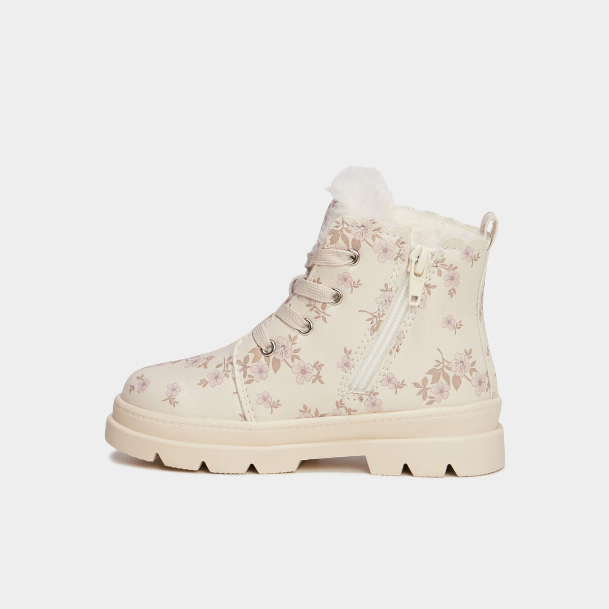 Bottines fourr&eacute;es &agrave; paillettes creme fille