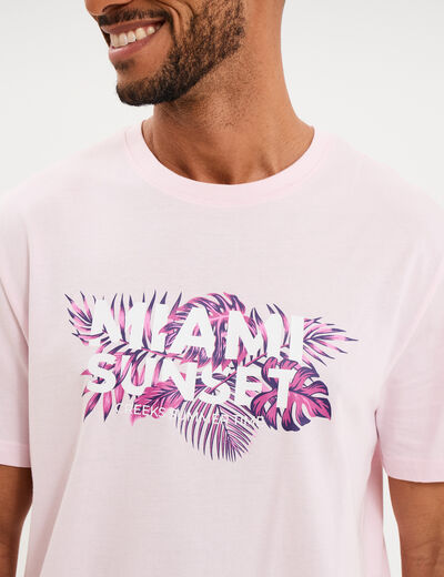 T-shirt col rond manches courtes coton rose clair homme
