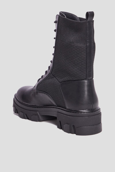 Bottines à lacets semelle chunky noir femme