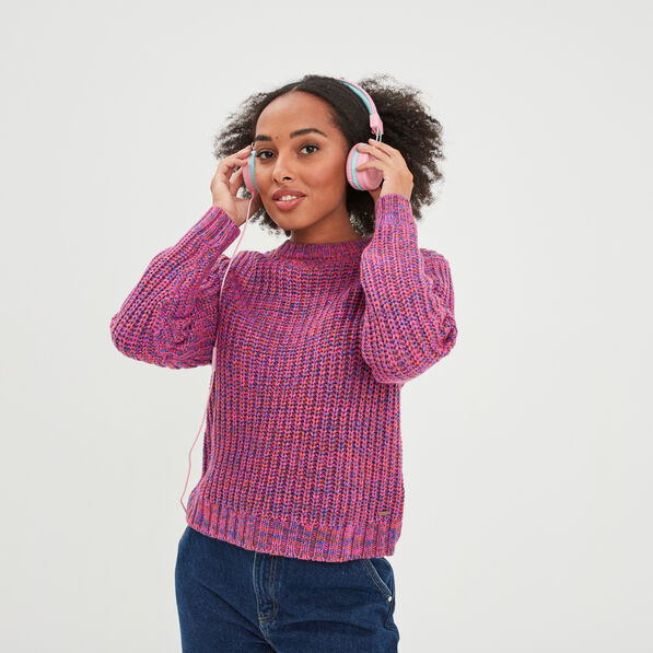 pull cotele col rond et manches longues rose fushia femme Pull côtelé col rond et manches longues rose fushia femme