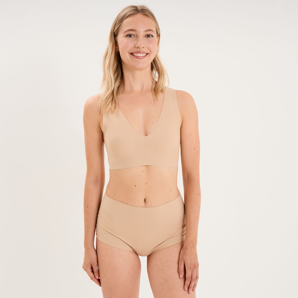 Culotte taille haute microfibre beige femme