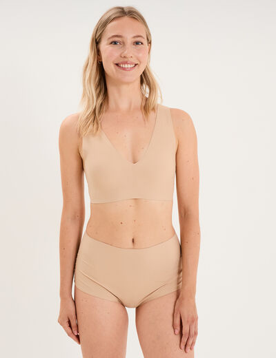 Culotte taille haute microfibre beige femme