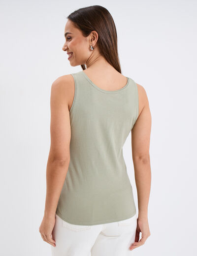 Débardeur bretelles larges coton vert kaki femme