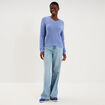 Pull col en V bleu ciel femme