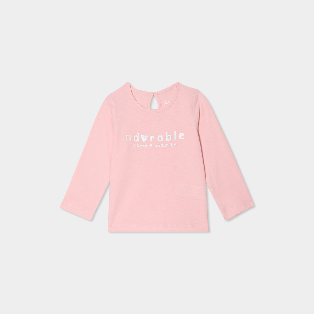 T-shirt manches longues coton rose clair bébé fille