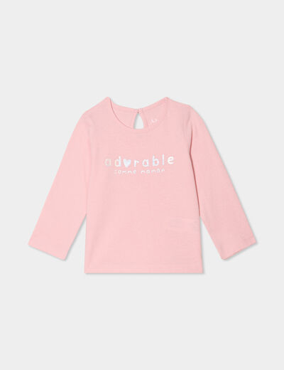 T-shirt manches longues coton rose clair bébé fille