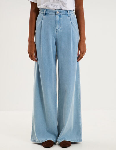 Jean large &agrave; pinces denim triple stone femme
