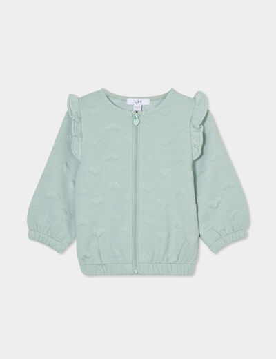 Gilet zipp&eacute; matelass&eacute; coeur &agrave; volants vert pastel b&eacute;b&eacute; fille