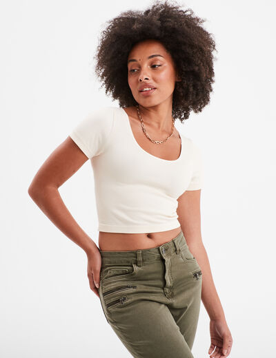 T-shirt manches courtes beige femme