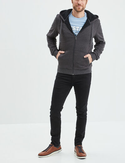 Sweat zippé doublure effet sherpa gris foncé homme