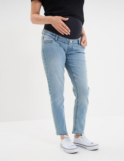 Jeans grossesse slim 7/8ème avec bandeau denim double stone femme maternité