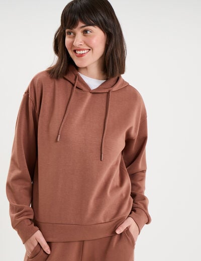 Sweat hoodie manches longues &agrave; capuche marron femme