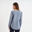 Blouse droite col mao coton bleu gris femme