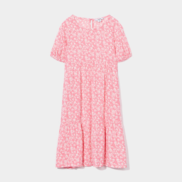 Robe longue trapèze manches ballons rose fille