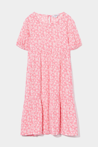 Robe longue trapèze manches ballons rose fille