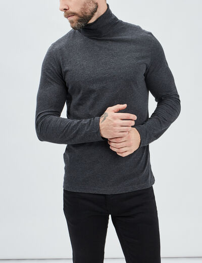 T-shirt col roulé manches longues gris foncé homme