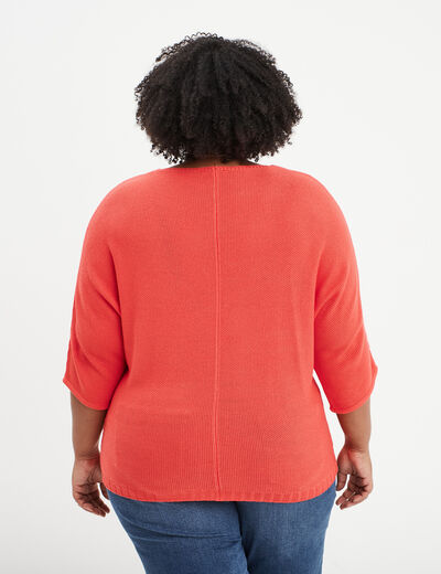Pull manches 3/4 ajusté rouge femme grande taille