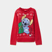 Pull de No&euml;l manches longues Stitch rouge fille