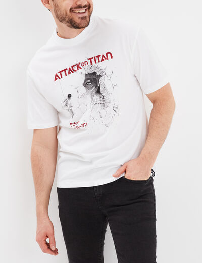 T-shirt col rond Attaque des titans blanc homme