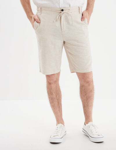 Bermuda chino à coulisse lin mélangé gris clair homme