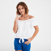 Blouse manches courtes avec noeud blanc femme