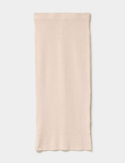 Jupe longue tricot ajust&eacute;e beige femme