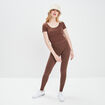 Legging taille haute côtelé marron clair femme