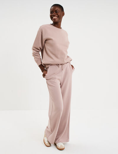 Sweat col rond manches longues marron clair femme
