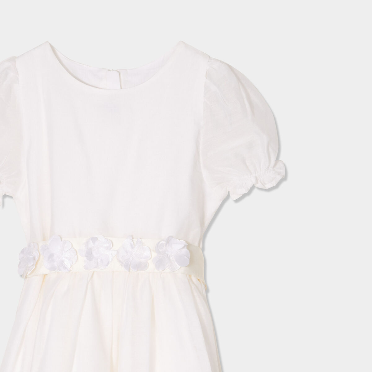 Robe manches ballon ceinture fleurs ivoire fille