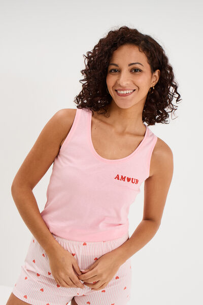 D&eacute;bardeur col rond droit coton rose femme