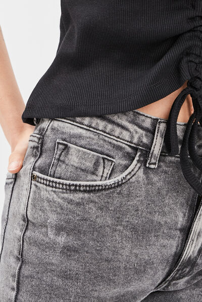 Jeans straight taille haute denim noir femme