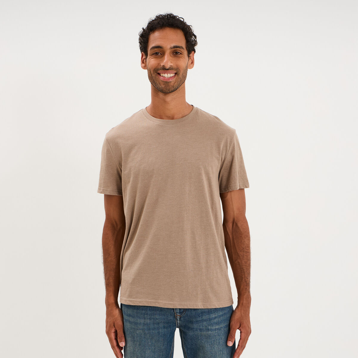 T-shirt droit en coton manches courtes taupe homme