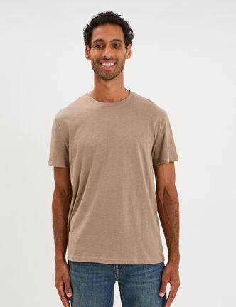 T-shirt droit en coton manches courtes taupe homme