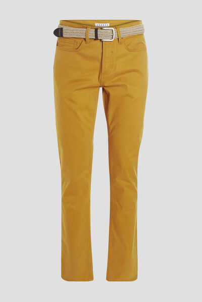 Pantalon droit avec ceinture jaune moutarde homme