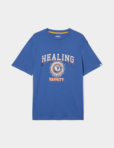T-shirt oversize col rond coton Creeks bleu roi homme
